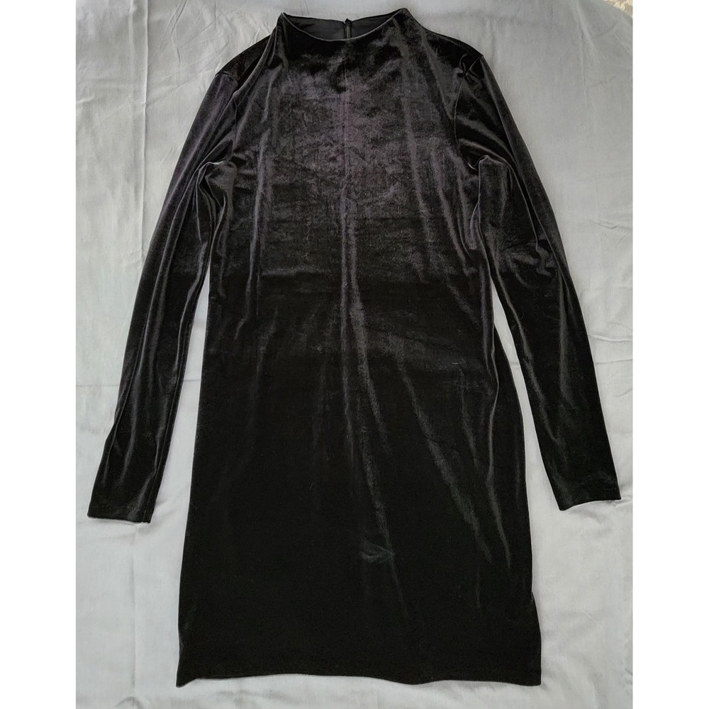H&M Dress Womens Large Black Velvet Long Sleeve Mock Neck Bodycon Mini Party